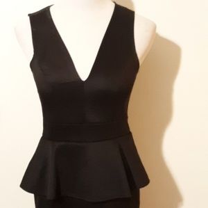Black V Neck Skirted Dress